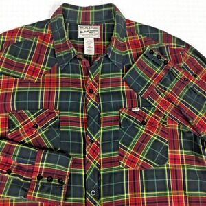 Stapleford Mens XL Western Plaid Button Up Shirt Red Green Cotton Long Sleeve